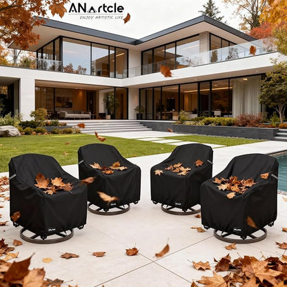 ANartcle Swivel Patio Chair Cover 4 Pack,600D Waterproof Heavy Duty Outdoor Chair Cover(30 W x 34 D x 36 H inches),Patio Furniture Covers,Outdoor Furniture Covers Waterproof,Black