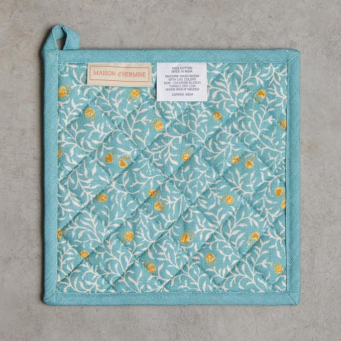 Maison d' Hermine Pot Holders 100% Cotton Potholders (8" x 8", Pack of 2) | Heat Resistant Hot Pads with Loop BBQ Cooking Baking Hotel Kitchen Handling Hot Pans Thanksgiving Christmas - Carpo