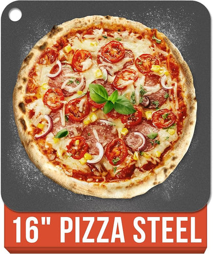 Chef Pomodoro Pizza Steel for Oven 16"x16", 1/4" Thick, With Lifting Holes | Baking Steel For Oven Doubles As Baking Stone Or Grill Use; Produces Crispy Crust, Restaurant-style Pizza And Sourdough Bread