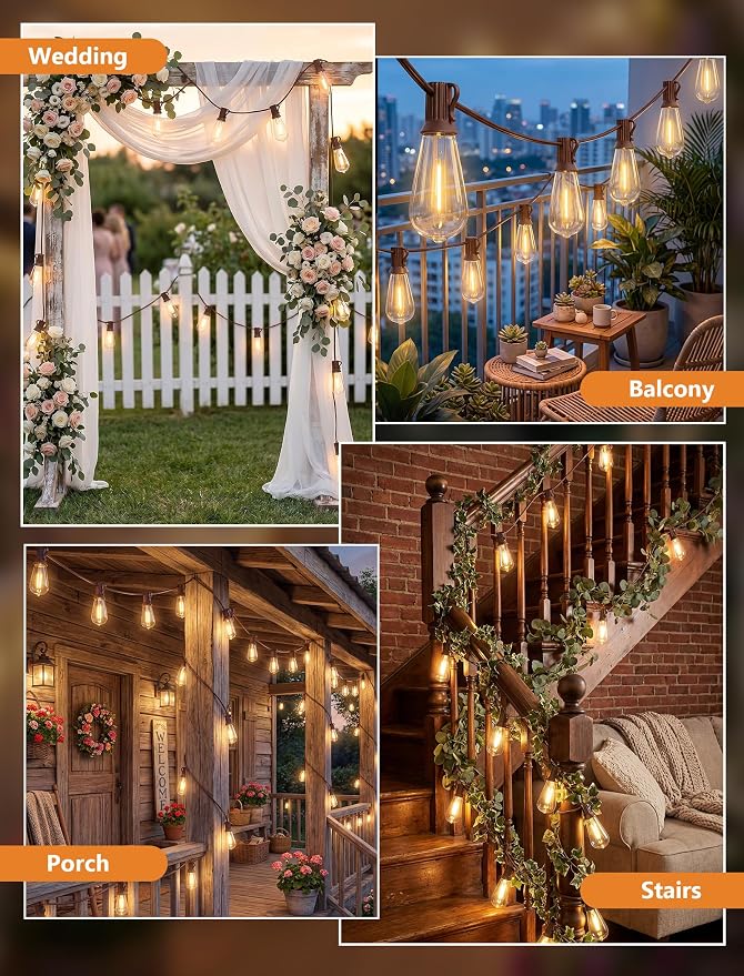 20FT ST40 LED Outdoor String Lights, Vintage Edison Patio Lights with 22 Shatterproof Bulbs, Waterproof Hanging Outdoor Lights for Backyard Porch Deck Bistro Garden, Warm White 2700K, Brown Wire