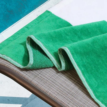 Superior Cabana Cotton Lounge Chair Cover, Outdoor Towel/Chaise Furniture Covers, Terry Cloth, Beach, Spa, Swim Accessories, Pool Chair Cover, Soft, Quick Drying, 32" x 102", Set of 2, Green