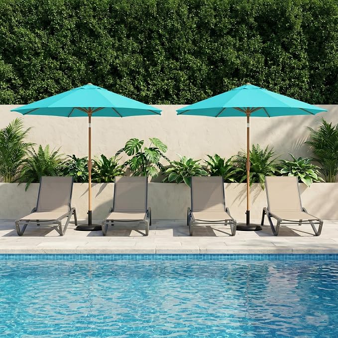 9ft Outdoor Patio Umbrella, Market Table Umbrella with Crank and Easy Push Button Tilt, Wood Grain Frame, UPF 50+ for Pool, Garden, Deck, Backyard