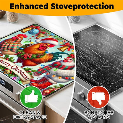 Christmas Stove Top Cover Snowman Stove Top Cover for Home Decoration Kitchen Pad Non-Stick Washable Cooktop Covers Countertop Protector Keep Stove Clean 28"x20" (Rooster)