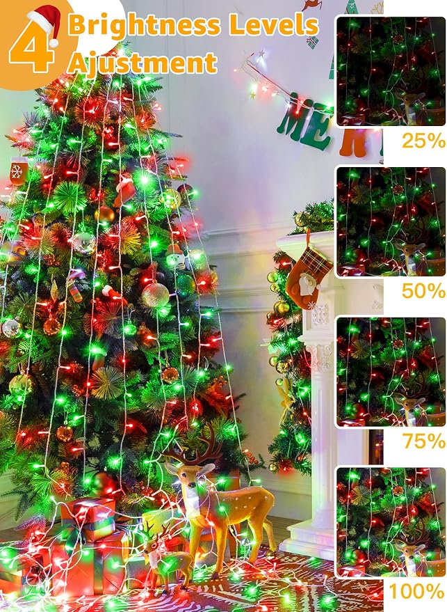Guhope Christmas Lights 600 LED 98FT, Waterproof Outdoor String Lights with Remote and Timer, 8 Modes Dimmable Fairy Lights for Indoor Outdoor Wedding Party Holiday Decorations (Red and Green)