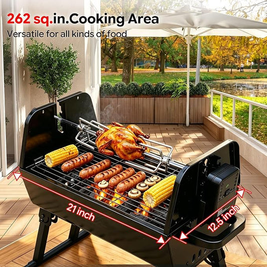 Flintex Portable Charcoal Grill with Electric Rotisserie & Waterproof Carry Bag, Folding Outdoor BBQ Grill for Camping, Backyard, Tailgating & Patio