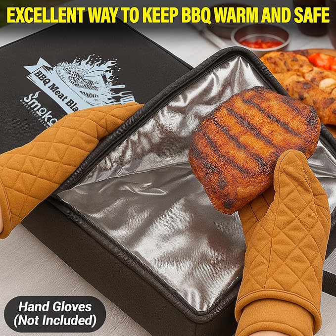 BBQ Blanket for Resting Meat - Brisket Blanket & 5-Layer Reusable Insulated Meat Resting Bag with Wide Mouth Design & Max Heat Retention for Tender with Pork & Turkey (21 Inch Black)