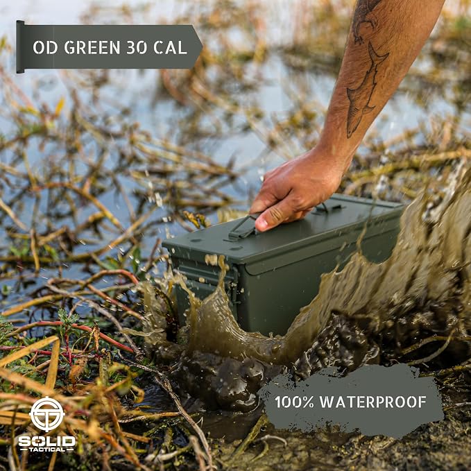 Lockable Metal Ammo Storage Box - Military & Army Steel Ammo Can for Ammunition Storage - Waterproof Ammo Crate Utility Box