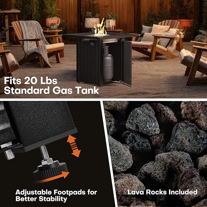 Propane Fire Pit, 50,000 BTU Gas Fire Pits for Outside Patio, 28'' Steel Table Top Firepit with Lid and Lava Rock, Outdoor Table Heater for Deck, Garden, Backyard, Black