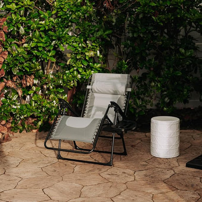 Backyard Expressions Deluxe XL Padded Recliner Zero Gravity Chair – Ergonomic Anti-Gravity Lounger with Folding Design, Side Tray, and Adjustable Headrest