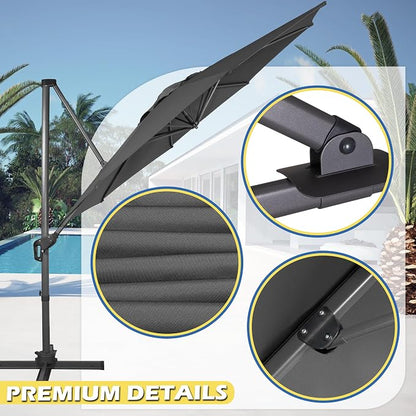 Sunnyglade 10Ft Cantilever Patio Umbrella, 360° Rotation & Integrated Tilting System Offset Umbrella with 8 Sturdy Ribs, Fade-resistant & Waterproof for Garden Backyard Poolside Deck