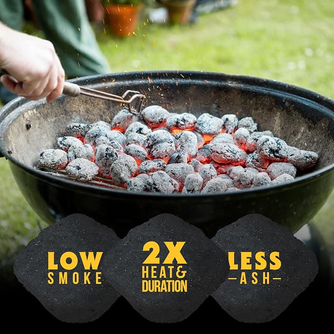 FOGO Coco Briquets All-Natural Charcoal Made from Coconut Shells, Long-Lasting Clean Burning BBQ Fuel for Grilling and Smoking, 15 lb Bag, 2-Pack