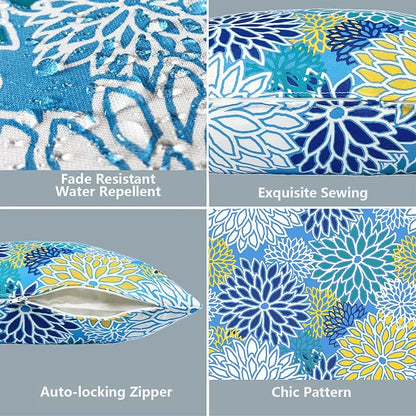 LVTXIII 2 Pack Outdoor Throw Pillow Covers for Patio Furniture, 16x16 Inch Square Pillow Case, Water-Repellent Cushion Covers for Garden, Porch, Sofa, Dahlia Blue