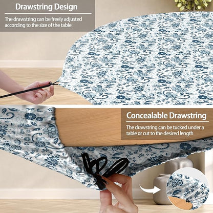 opstellen Fitted Round Tableclothes Drawstring Water Proof Table Cloth Polyester Indoor Outdoor Circular Covers for 36-44in Table Household Organization Gifts Patio Picnic Camping Festival Gadgets