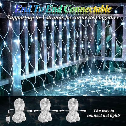 Lovelite 8ft x 8ft Net Lights Outdoor, 196LED 35 Colors Changing Gazebo Net Lights Clear Wire, Connectable Fairy Lights Waterproof for Patio Pergolas Backyard Bush Christmas Halloween Wedding Party