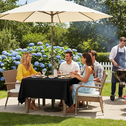 LUSHVIDA Square Outdoor Tablecloth with Umbrella Hole and Zipper, 60x60 Inch Black, Washable Waterproof Table Cloth Spill Proof Wrinkle Free Table Cover for Patio Spring Summer Picnic BBQS