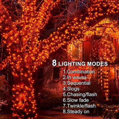 weillsnow 500 LED Halloween String Lights,164 FT Twinkle Lights Waterproof | Orange, 8 Modes, Plug in, Timer & Memory Function, for Halloween Party Garden and Home Decor, Indoor&Outdoor Use
