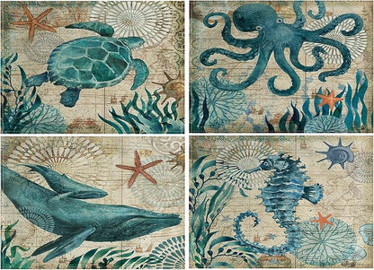 Sea Turtle Table Mats Set of 4 Beach Ocean Theme Placemats Waterproof Heat Resistant Washable Non-Slip Place Mats for Dinner Room Kitchen Decor Table 12”×16”