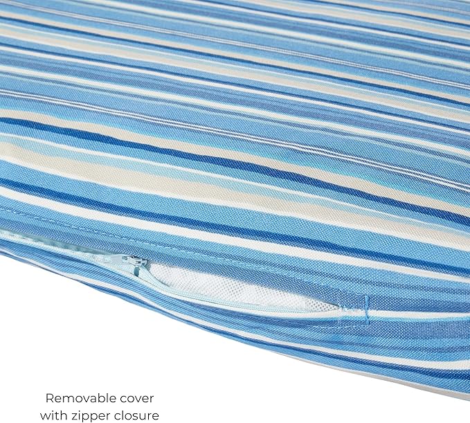 Modern Outdoor Chaise Lounge Cushion with Ties – Durable Polyester Fabric, Channel-Filled Polyfiber Insert, Removable Zippered Cover, Sapphire Stripe