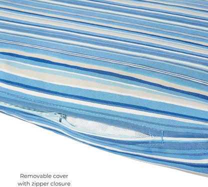 Modern Outdoor Chaise Lounge Cushion with Ties – Durable Polyester Fabric, Channel-Filled Polyfiber Insert, Removable Zippered Cover, Sapphire Stripe
