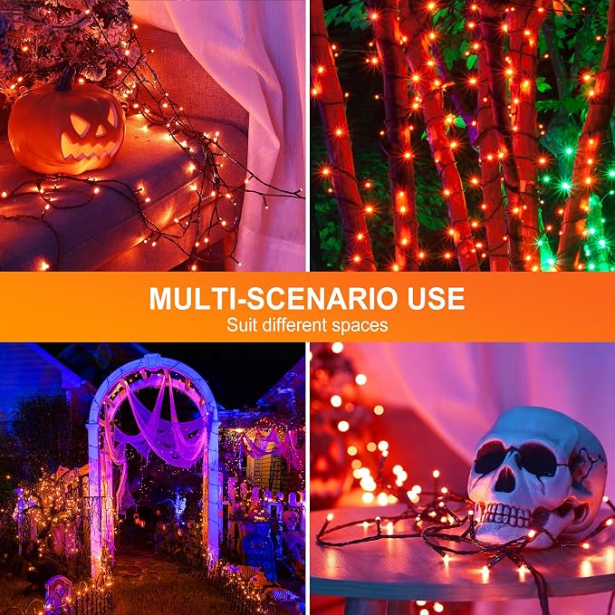 kemooie 500 LED Halloween Lights Outdoor, 164 FT Fairy Lights with 8 Modes | Orange, Timer&Memory Function, Plug in, IP44 Waterproof, Indoor Outdoor Use, Home/Party/Garden/Halloween Decor
