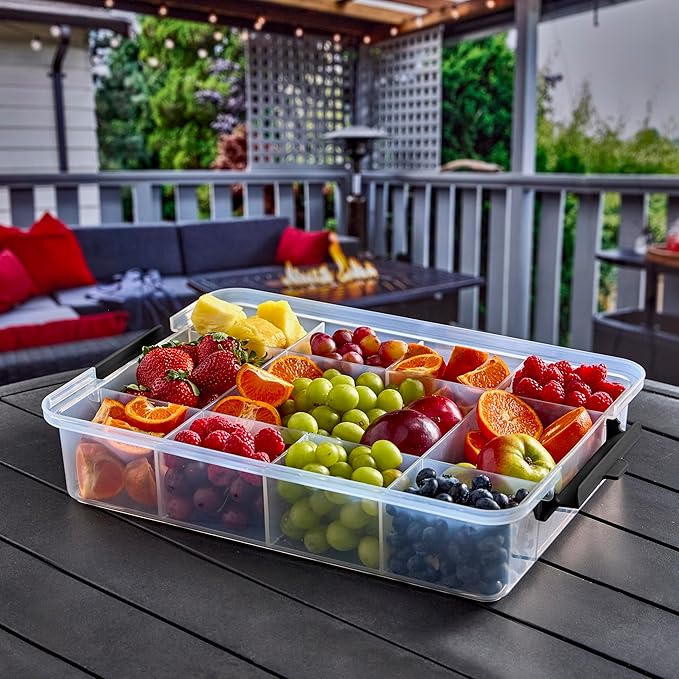 Farberware Large Build-A-Board Snacklebox Serving Tray with Locking Plastic Cutting Board Lid, Portable Storage Container with 11 Compartments for Charcuterie, and More