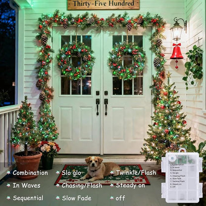 JMEXSUSS 2 Pack Red White and Green Christmas Lights Battery Operated | Each 33ft 100 LED Battery String Lights with Remote, Christmas String Lights for Tree Bedroom Porch Garland Yard Xms Decor