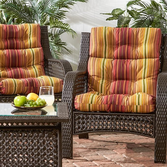 Greendale Home Fashions Outdoor 44x22-inch High Back Chair Cushions (Set of 2), Cinnamon Stripe