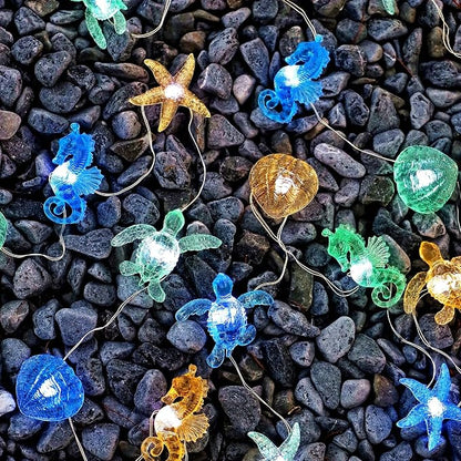 Bartlett Ocean Solar Lights Outdoor- 14ft 40LED Sea Life Décor Turtle Seahorse Shell Starfish-Waterproof Solar Fairy Lights for Outside Christmas Balcony Garden Yard Patio Fence Decoration