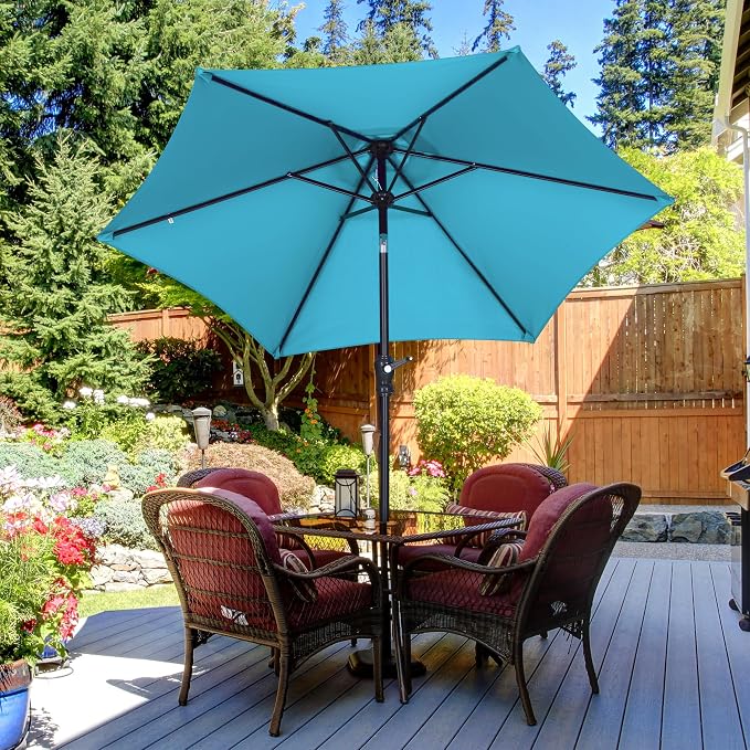 7.5FT Patio Umbrella, Outdoor Table Umbrella, Market Umbrella with Push Button Tilt and Crank for Garden, Lawn, Deck, Backyard & Pool
