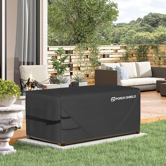Porch Shield Patio Deck Box Storage Cover - 600D Outdoor Waterproof Cover for 150-230 Gallon Box Tear Resistant Rectangular Fire Pit Table Covers 62 x 29 x 28inch Black