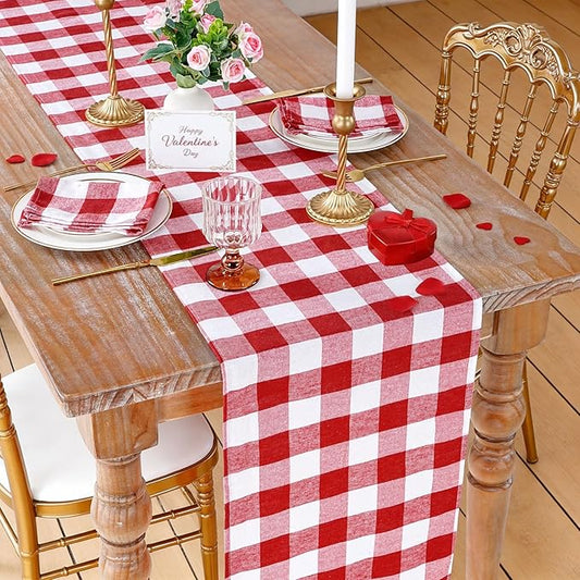 Red Plaid Table Runner Valentines Buffalo Checkered Centerpiece Fabric 13x108 Inch 4 Packs Table Cloths Party Picnic Decorative Gingham Rectangle Red and White Checkered Linen Decorations