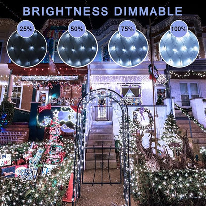 JMEXSUSS 360 LED Christmas Net Lights, White, 12ft x 5ft | Outdoor Waterproof, Connectable, Plug in, Mesh Lights with Remote for Bushes Shrubs Christmas Decorations