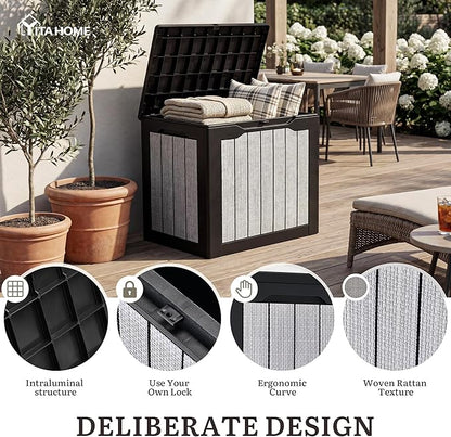 YITAHOME 30 Gallon Deck Box, Waterproof Resin Outdoor Storage Box, Doubles as Bench Seating for Patio Furniture Cushions,Garden Tools & Pool Accessories, Black & Gray