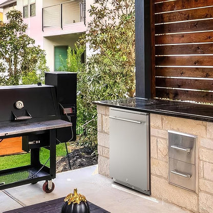 24 Inch Outdoor Beverage Refrigerator, 140 Can Built-In Beverage Fridge with 21-Inch Shallow Depth, 26°F Sub-Zero Fridge, Dual-Fan Cooling, Full SUS304 for Patio & Outdoor Kitchen