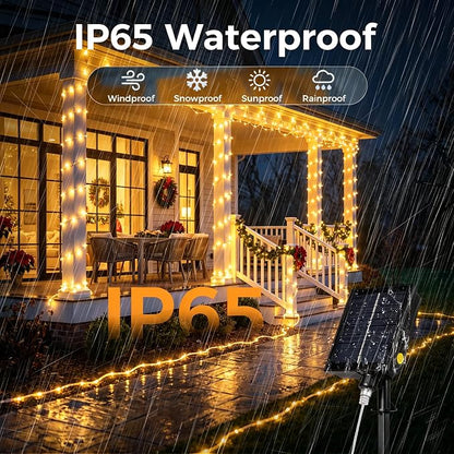Connectable 100FT 600LED Solar Rope Lights Outdoor Waterproof | 1.97'' LED Spacing More Brighter, USB & Solar Powered Fairy Lights for Outside Yard Tree Pool Christmas Decor, Warm White