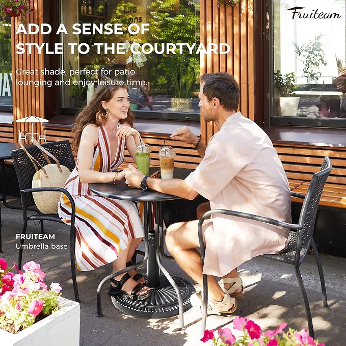 FRUITEAM 15" 23 lbs Round Patio Umbrella Base Pre-Filled Umbrella Stand Sun-Flower-Pattern Heavy Duty Market Umbrella Base Stand for Patio, Outdoor, Swimming Pool, Black