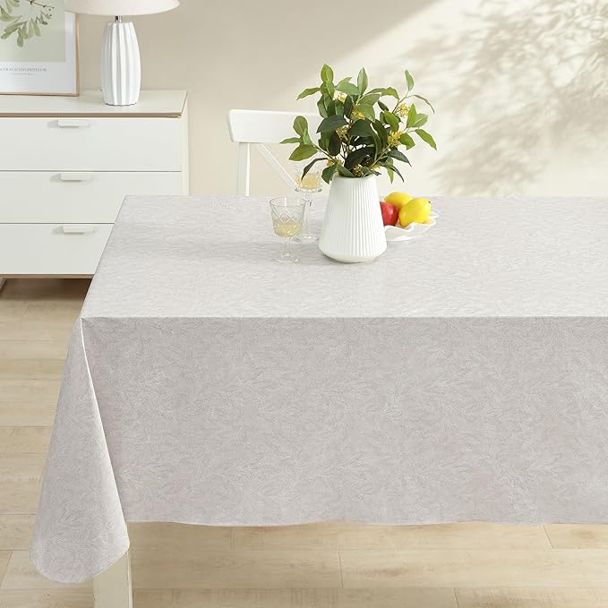 Newbridge Napa Leaf Beige Vinyl Flannel Backed Tablecloth, 52 x 70 Inch Rectangle, Hotel Quality Waterproof Indoor Outdoor Table Cover for Kitchen, Patio, Dining, BBQ