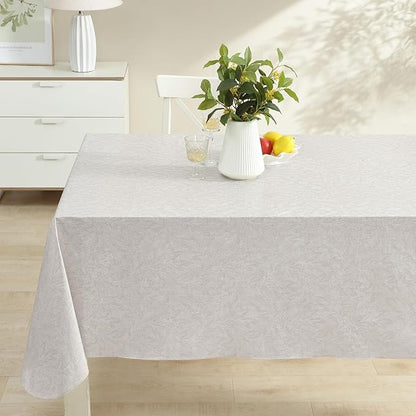 Newbridge Napa Leaf Beige Vinyl Flannel Backed Tablecloth, 52 x 70 Inch Rectangle, Hotel Quality Waterproof Indoor Outdoor Table Cover for Kitchen, Patio, Dining, BBQ