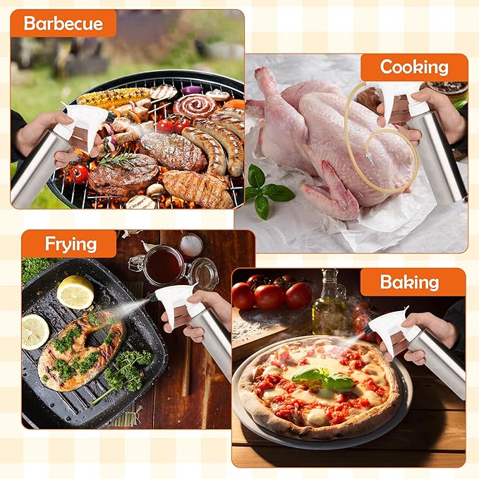AHIER 2in 1 BBQ Spray Bottle, Turkey Marinade Injector Stainless Steel Grill Spray Bottle & Meat Injector with 2 PCS Cleaning Brush