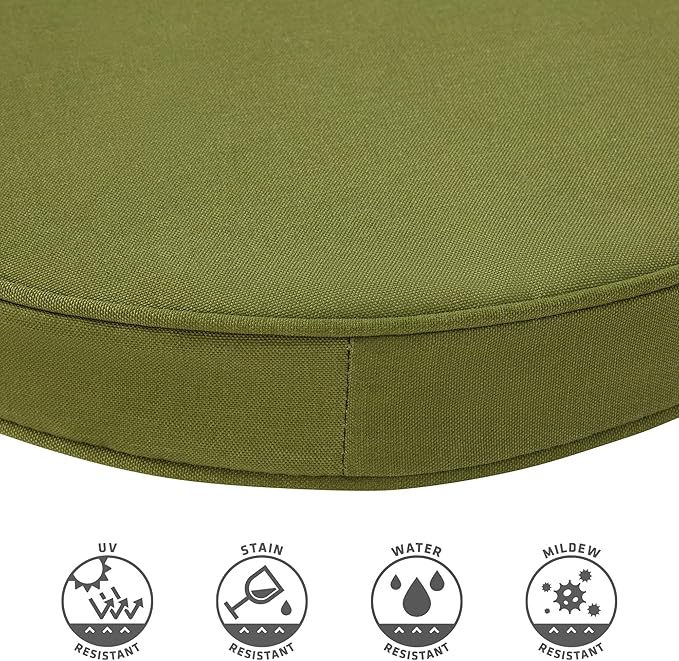 Set of 2 Outdoor 18 inch Round Patio Dining Chair Pads – Comfortable Fiber-Filled Seat Cushions with Ties, Reversible Polyester Fabric - Hunter Green