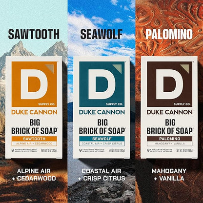Duke Cannon Big Brick of Soap Variety Pack – Palomino, Seawolf & Sawtooth, Large 10 oz Triple Milled Men’s Bar Soap Set, Long-Lasting Body Soap Bundle