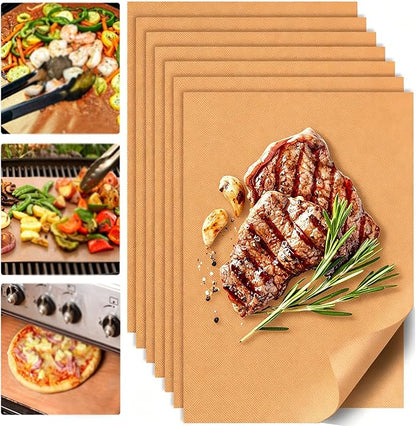 UBeesize 7 Pack Copper Grill Mats for Outdoor Grill, Heavy Duty BBQ Grilling Matt & Oven Liners, Resuable, Easy to Clean, Works on Gas Charcoal Electric Grill, Smoker, Oven -15.75 x 13 Inch