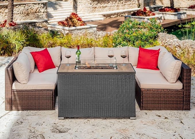 Nestl 43 Inch Fire Pit for Outdoor - 50,000 BTU Outdoor Propane Fire Pit Table with Lid, Rain Cover & Lava Rocks - Patio Fire Pit Table with Tempered Glass for Backyard Gatherings - Grey