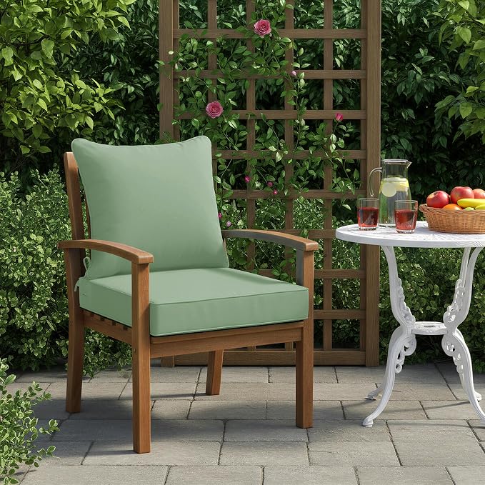 Summsun Outdoor Chair Cushions, 22 x 22 Inch, Sage Green | Double-Sided Water Resistant, Removable Cover, Back Pillow & Seat Cushion, Tie Straps, Fit for Patio, Garden, Sofa Couch