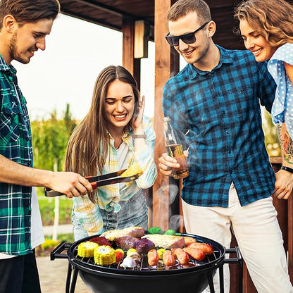 18 Inch Portable Charcoal Grill with Adjustable Fan, Outdoor BBQ Fire Pit, Easy to Light Charcoal/Wood, Small Round Kettle Smoker for Backyard Cooking, Barbeque, Camping, Black