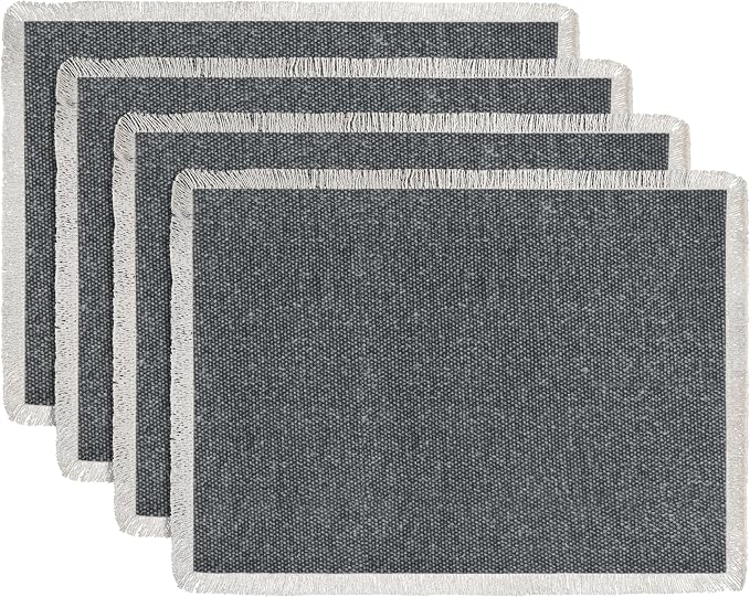 Hausattire Cotton Frayed Placemats Set of 4 Dining Table 13x19 Inch | Rustic Boho Washable Easter Placemat for Outdoor Parties BBQ's Wedding, Holiday, Nubby Cotton - Washed Black