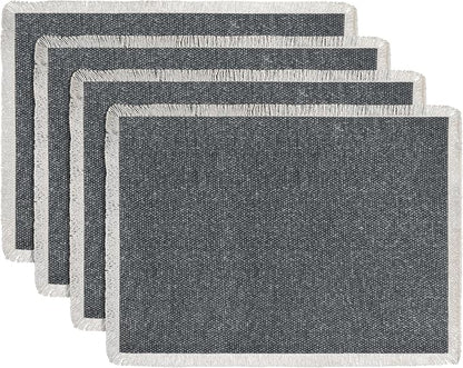 Hausattire Cotton Frayed Placemats Set of 4 Dining Table 13x19 Inch | Rustic Boho Washable Easter Placemat for Outdoor Parties BBQ's Wedding, Holiday, Nubby Cotton - Washed Black