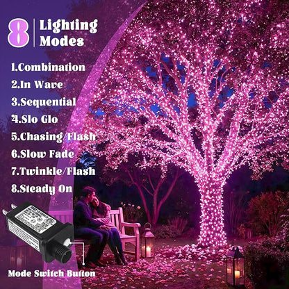 66FT 200 LED Outdoor String Lights, Connectable Christmas Lights Indoor Waterproof with 8 Modes, Plug in Twinkle Fairy Lights Clear Wire for Bedroom Home Wedding Patio Patry Decorations, Pink