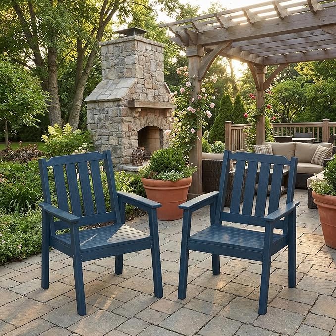 Garvee Outdoor Patio Dining Chairs Set of 4, Outdoor HDPE Garden Dining Chairs, Sturdy Frame, Waterproof, All-Weather for Backyard, Poolside, Porch, Deck, Navy Blue