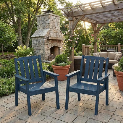 Garvee Outdoor Patio Dining Chairs Set of 4, Outdoor HDPE Garden Dining Chairs, Sturdy Frame, Waterproof, All-Weather for Backyard, Poolside, Porch, Deck, Navy Blue